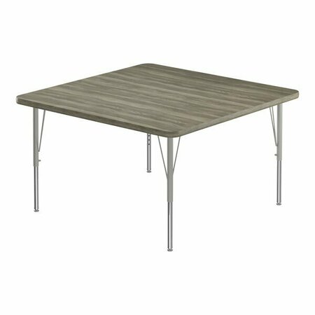 CORRELL CD 36 Sq New England Driftwood 19-29 Height Table, Silver Legs, Driftwood T-Mold'' 3843636SQ91